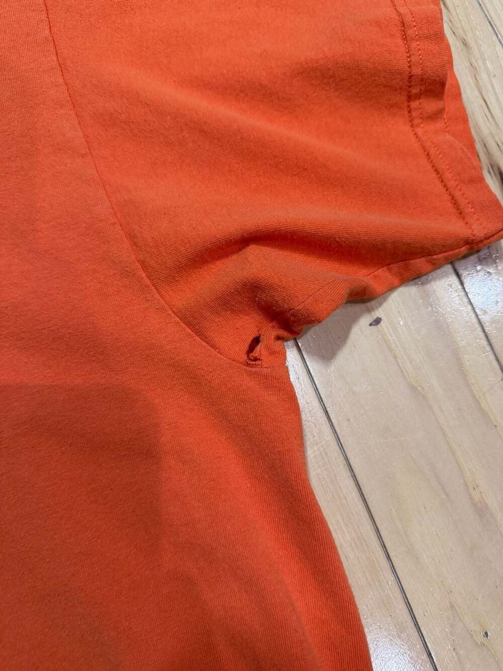Vintage 90s Orange Nike White Tag Embroidered Swoosh Tee - Picture 7 of 8